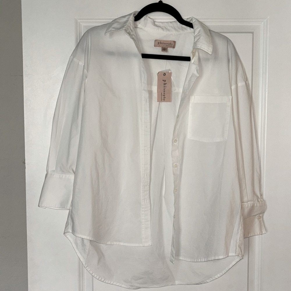 Philosophy White Button Up Long Sleeve Shirt